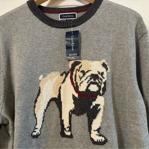 NWT CLUB ROOM 100% COTTON GRAY WITH ENGLISH BULLDOG PICTURE SWEATER PULLOVER XL